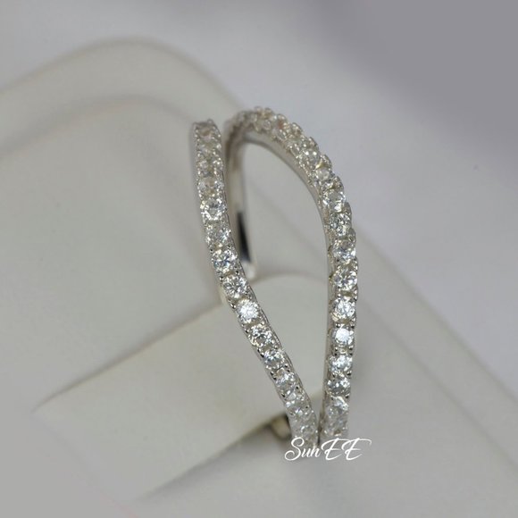 2pc Real 925 Curve Wedding Band Ring - Picture 1 of 7